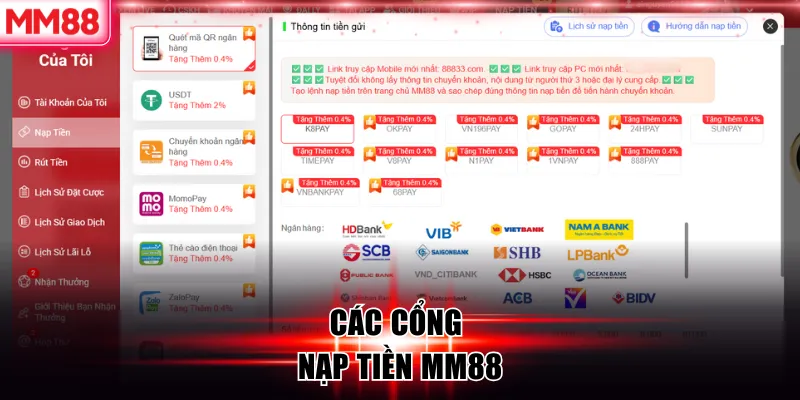 Những phương thức nạp tiền MM88 hiệu quả và an toàn nhất 5 Các cổng nạp tiền MM88
